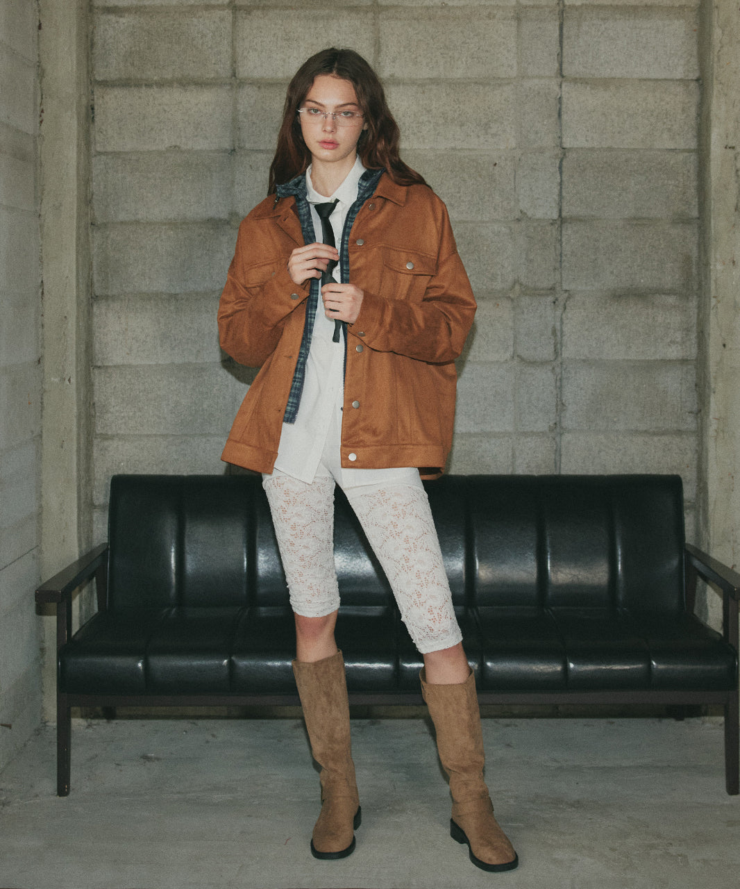 アドティエ ad thie 【2025AW新作】オーバーシルエット スエードジャケット （チャコール） チャコール