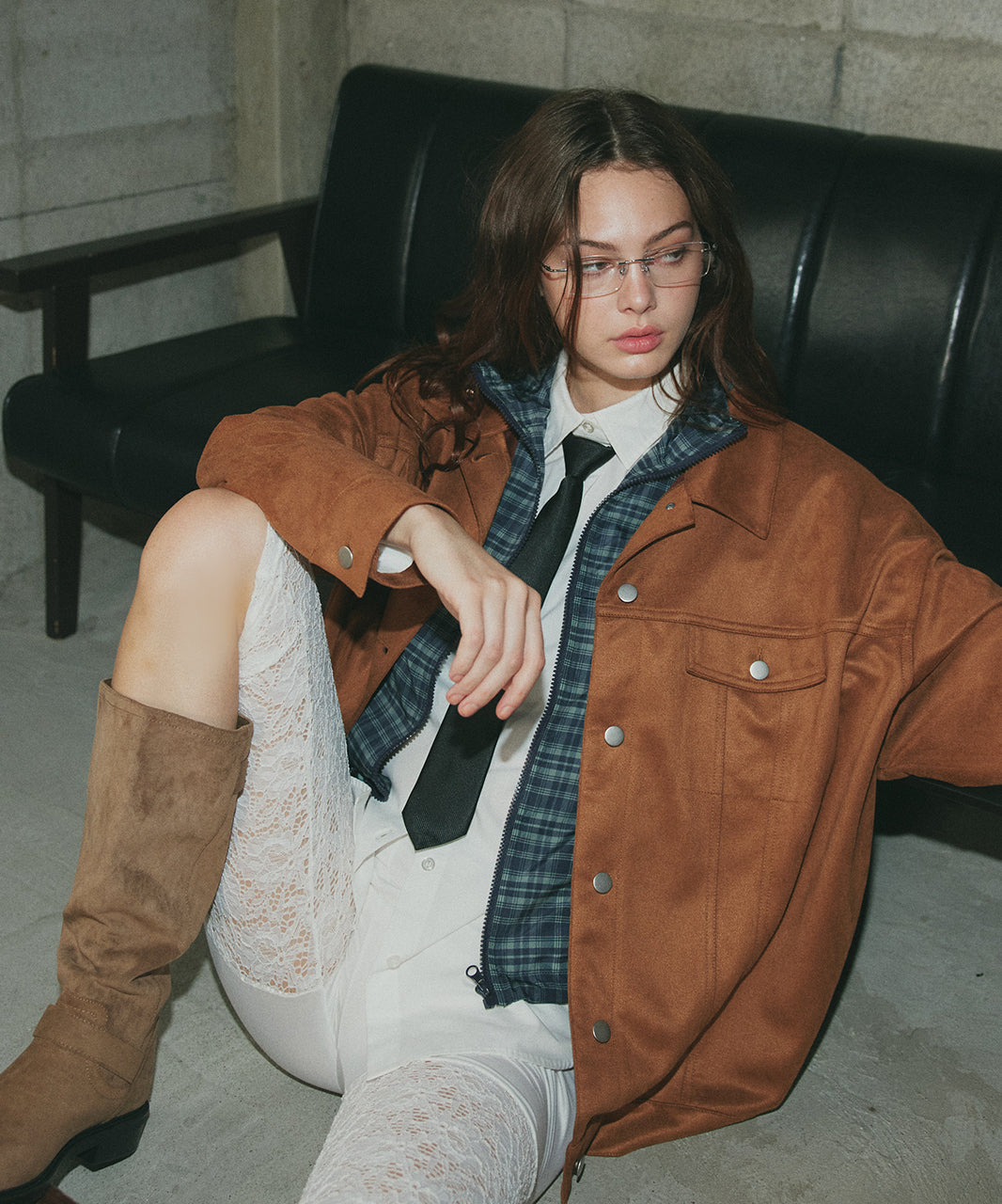 アドティエ ad thie 【2025AW新作】オーバーシルエット スエードジャケット （チャコール） チャコール