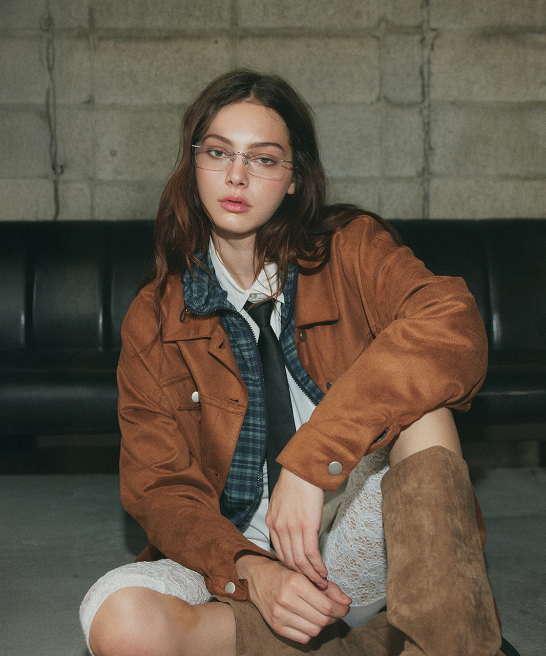 アドティエ ad thie 【2025AW新作】オーバーシルエット スエードジャケット （チャコール） チャコール