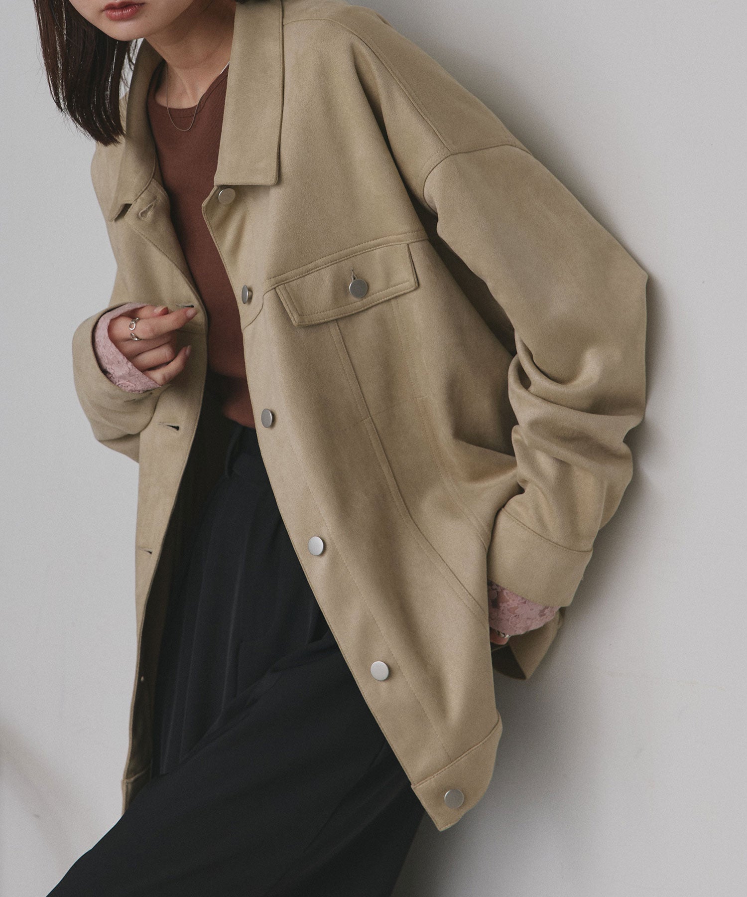 アドティエ ad thie 【2025AW新作】オーバーシルエット スエードジャケット （チャコール） チャコール