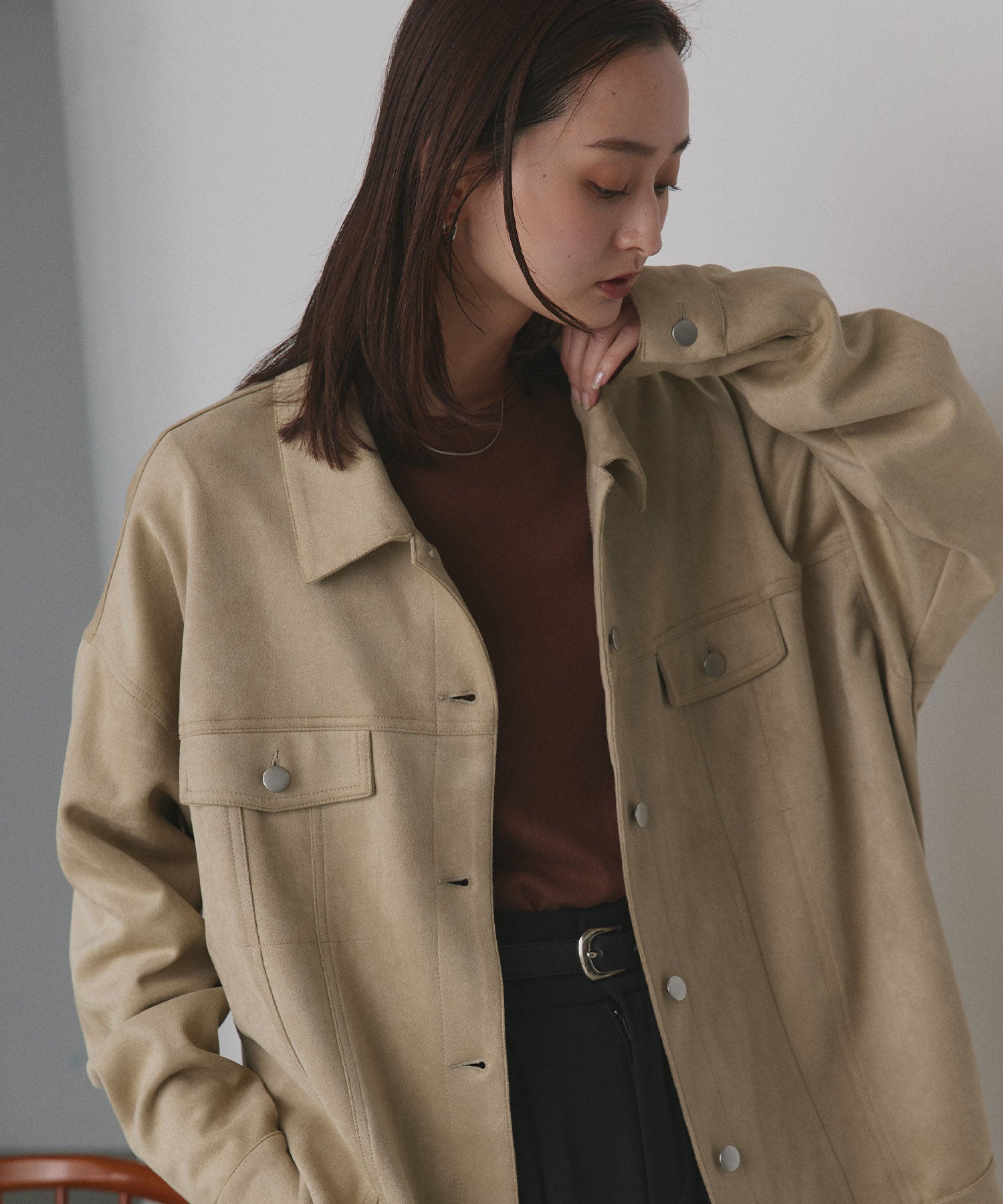 アドティエ ad thie 【2025AW新作】オーバーシルエット スエードジャケット （チャコール） チャコール