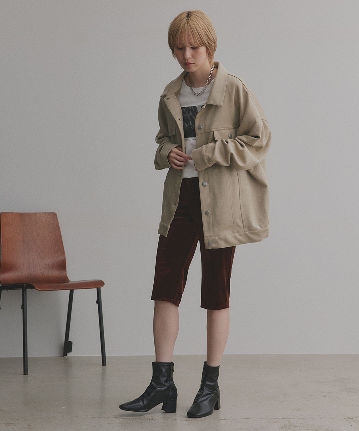 アドティエ ad thie 【2025AW新作】オーバーシルエット スエードジャケット （チャコール） チャコール