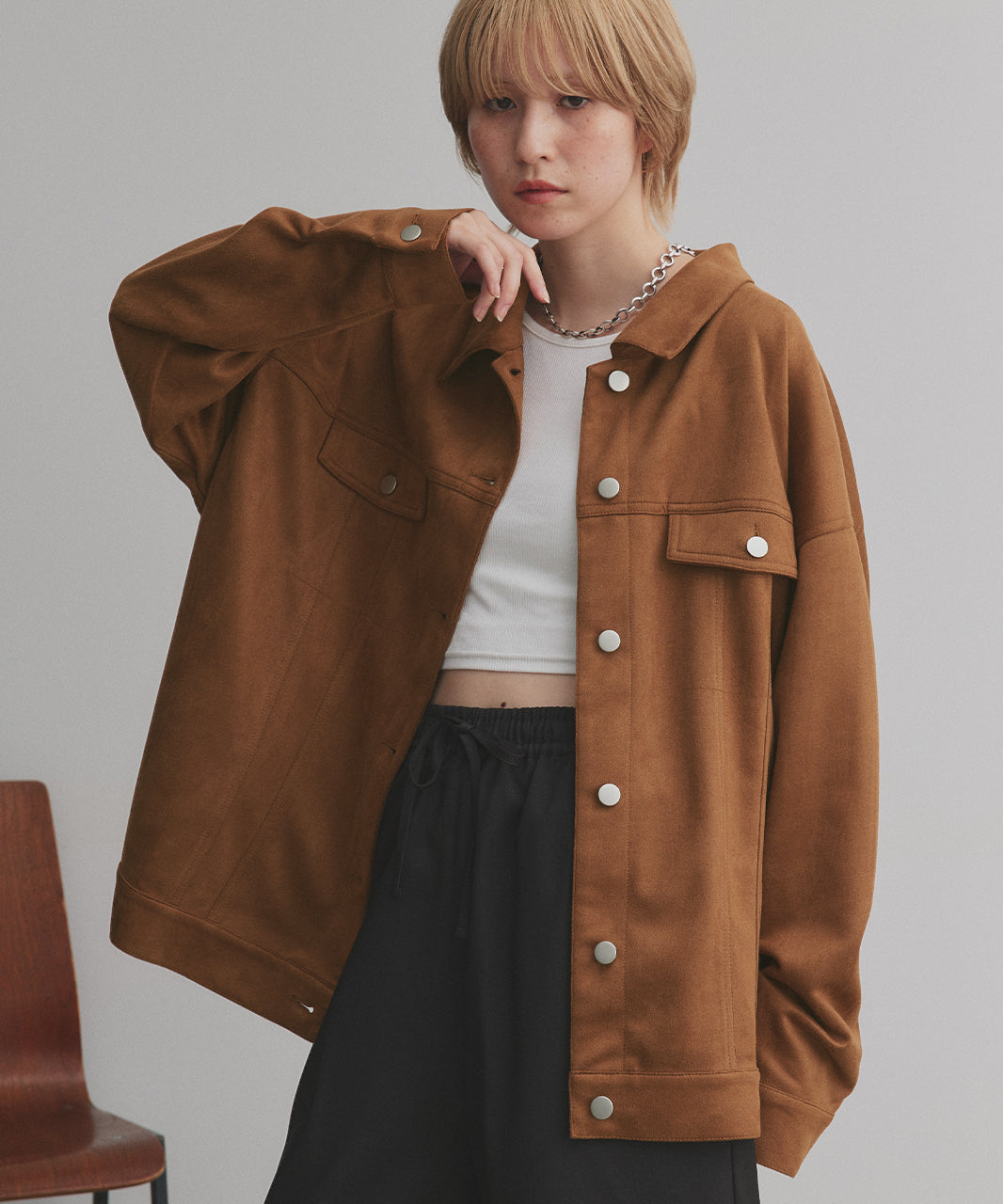 アドティエ ad thie 【2025AW新作】オーバーシルエット スエードジャケット （チャコール） チャコール