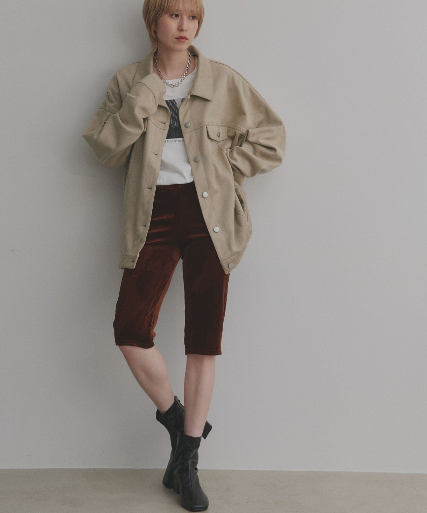 アドティエ ad thie 【2025AW新作】オーバーシルエット スエードジャケット （チャコール） チャコール