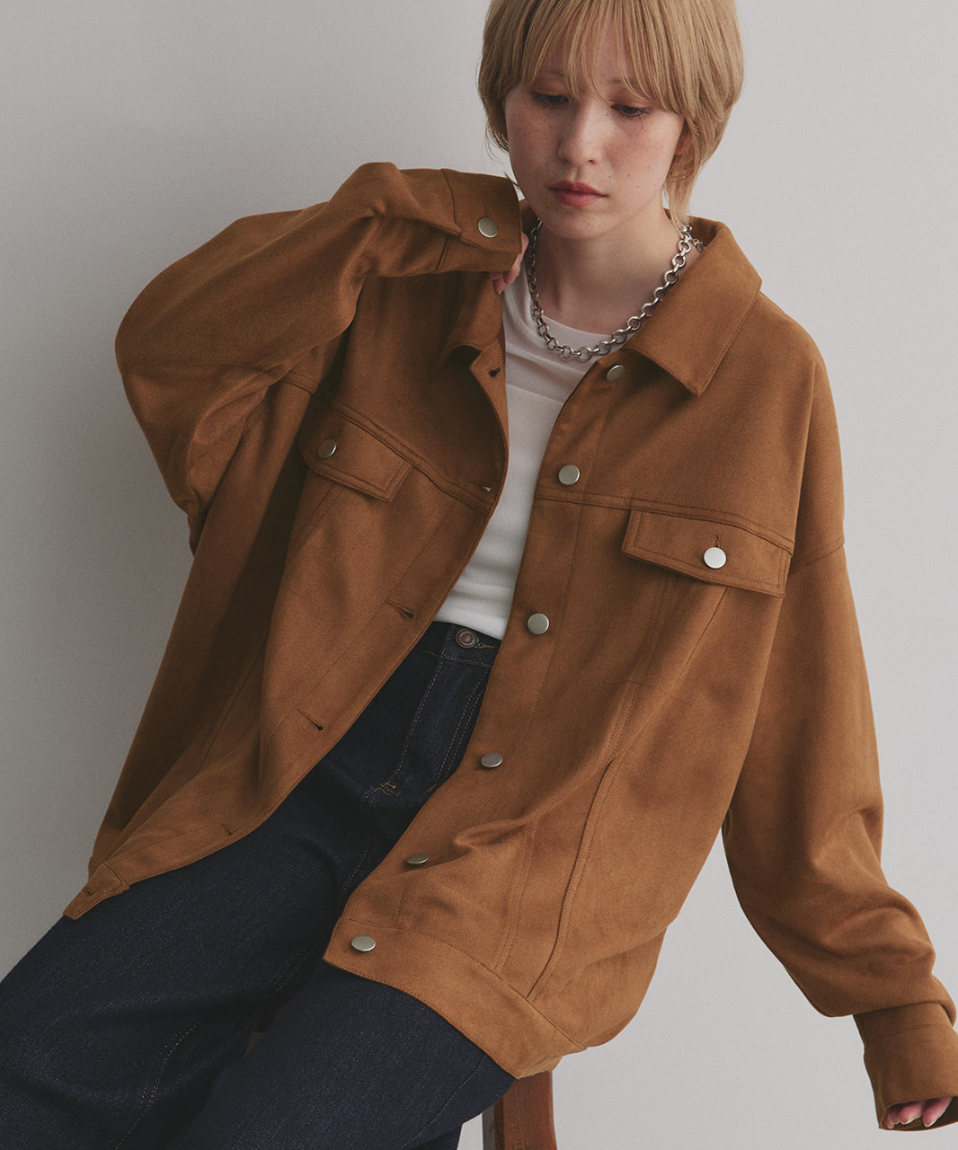 アドティエ ad thie 【2025AW新作】オーバーシルエット スエードジャケット （チャコール） チャコール