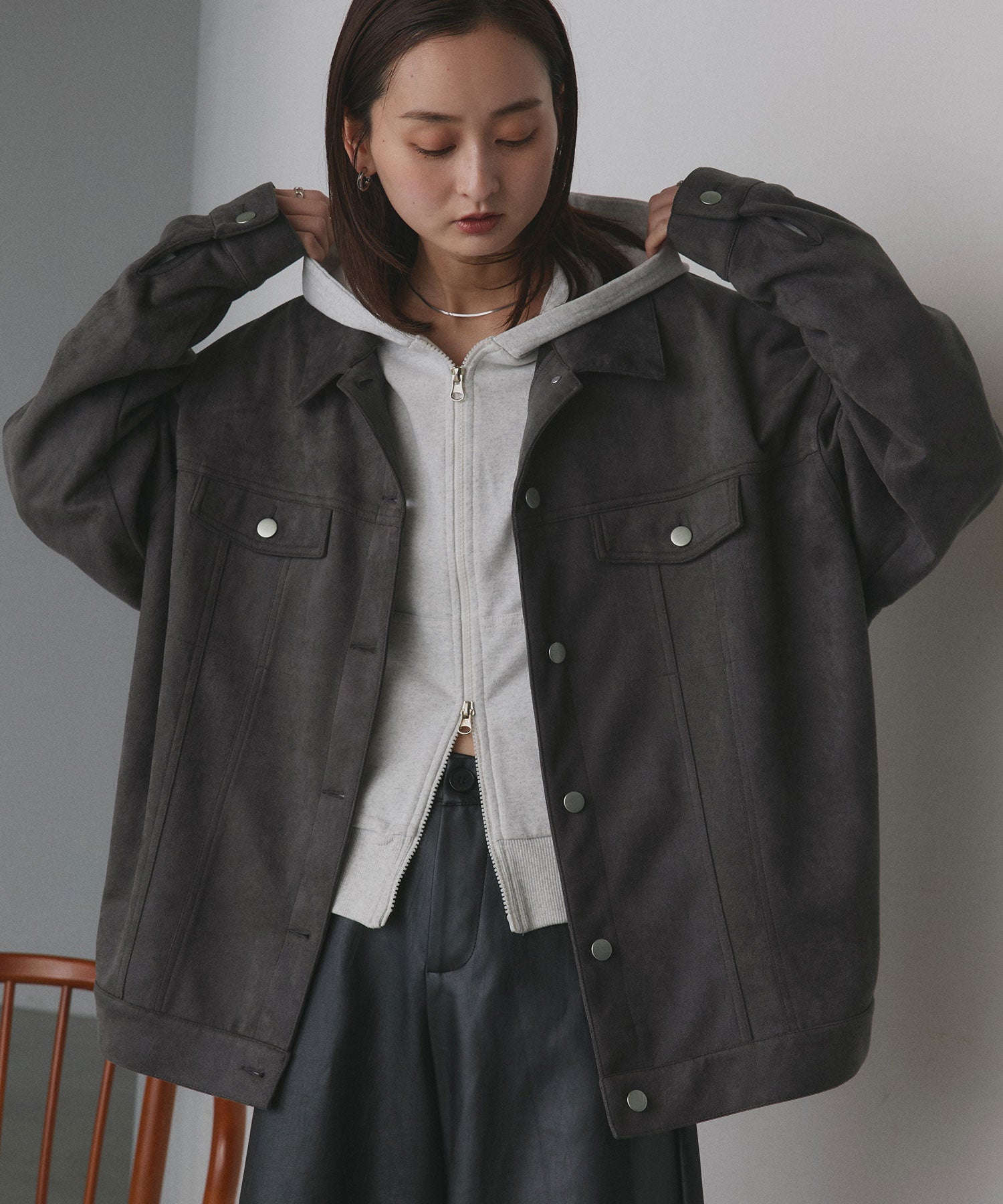 アドティエ ad thie 【2025AW新作】オーバーシルエット スエードジャケット （チャコール） チャコール