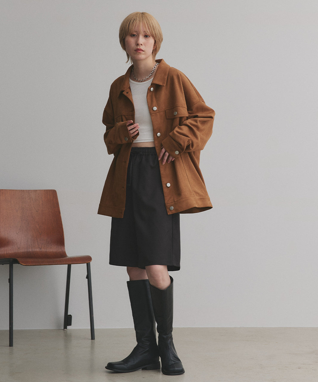 アドティエ ad thie 【2025AW新作】オーバーシルエット スエードジャケット （チャコール） チャコール