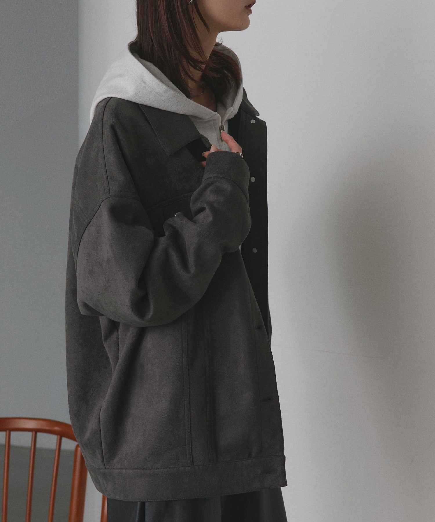 アドティエ ad thie 【2025AW新作】オーバーシルエット スエードジャケット （チャコール） チャコール