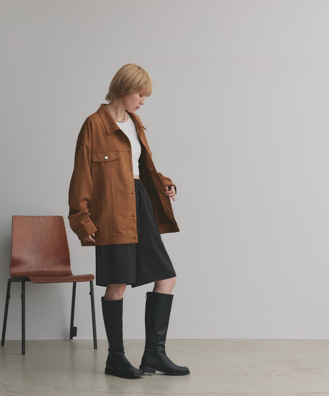 アドティエ ad thie 【2025AW新作】オーバーシルエット スエードジャケット （チャコール） チャコール