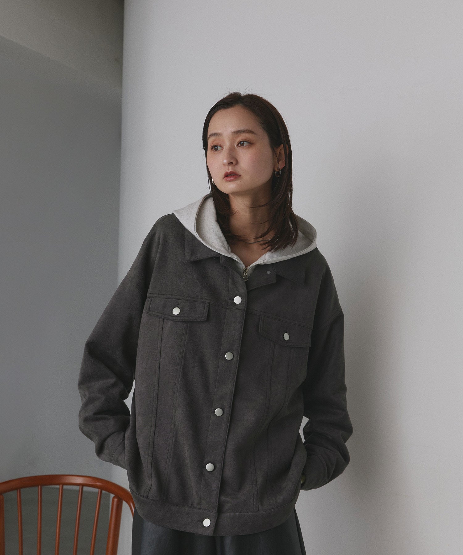 アドティエ ad thie 【2025AW新作】オーバーシルエット スエードジャケット （チャコール） チャコール