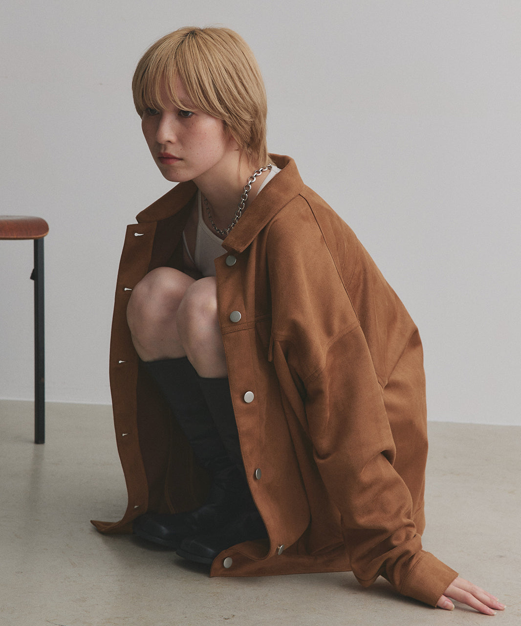 アドティエ ad thie 【2025AW新作】オーバーシルエット スエードジャケット （チャコール） チャコール