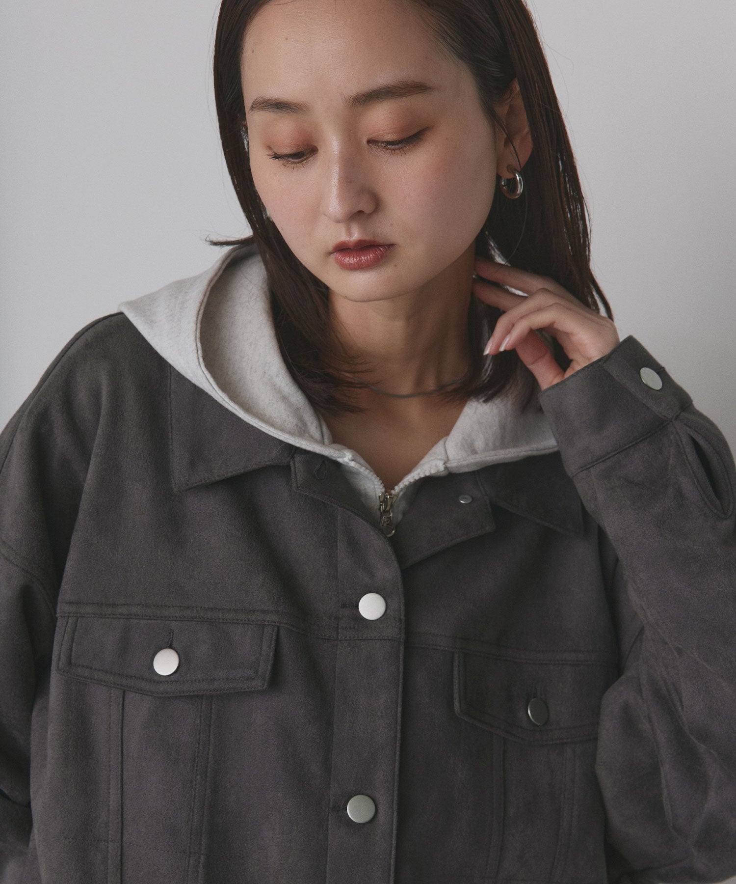 アドティエ ad thie 【2025AW新作】オーバーシルエット スエードジャケット （チャコール） チャコール