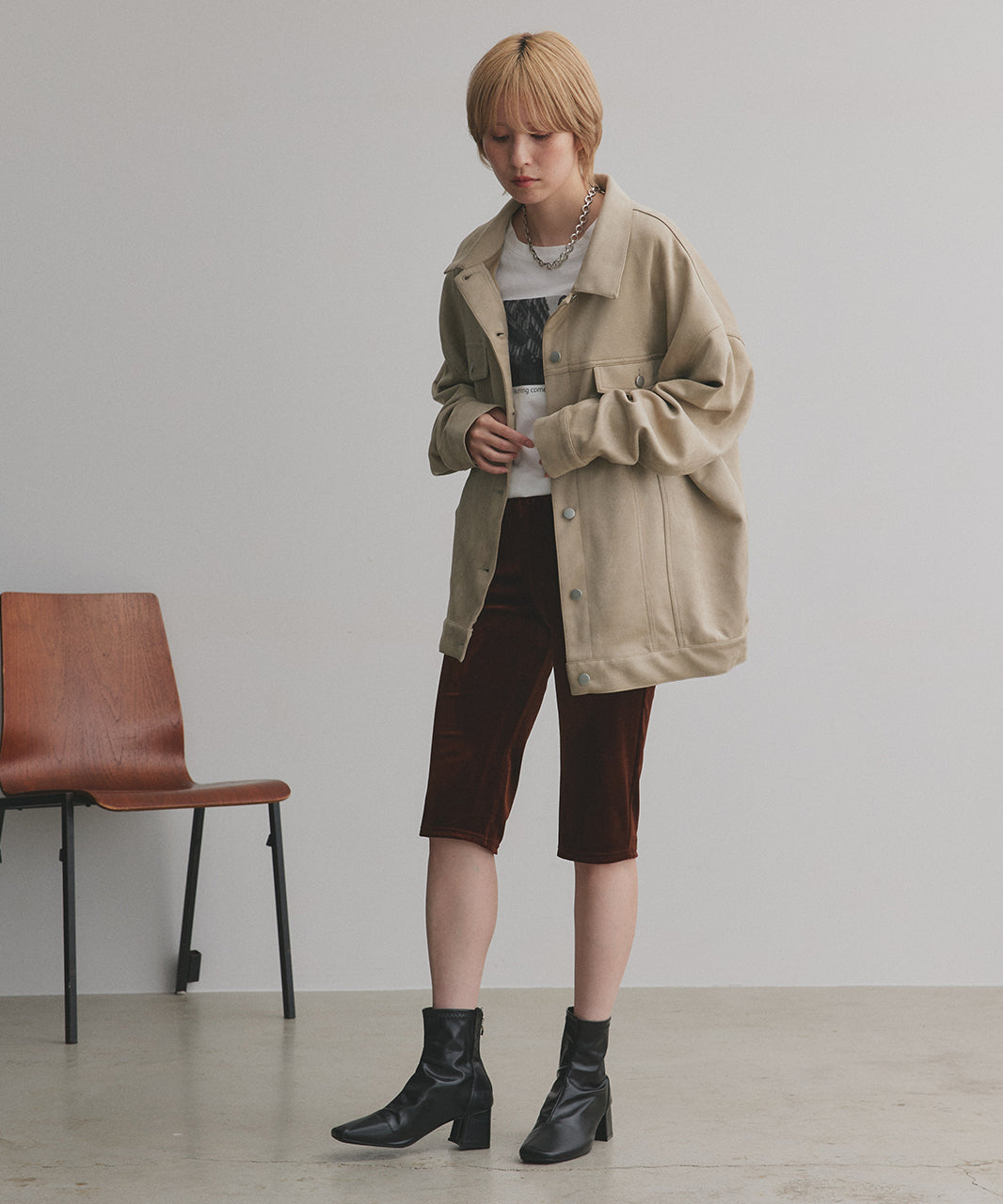 アドティエ ad thie 【2025AW新作】オーバーシルエット スエードジャケット （チャコール） チャコール