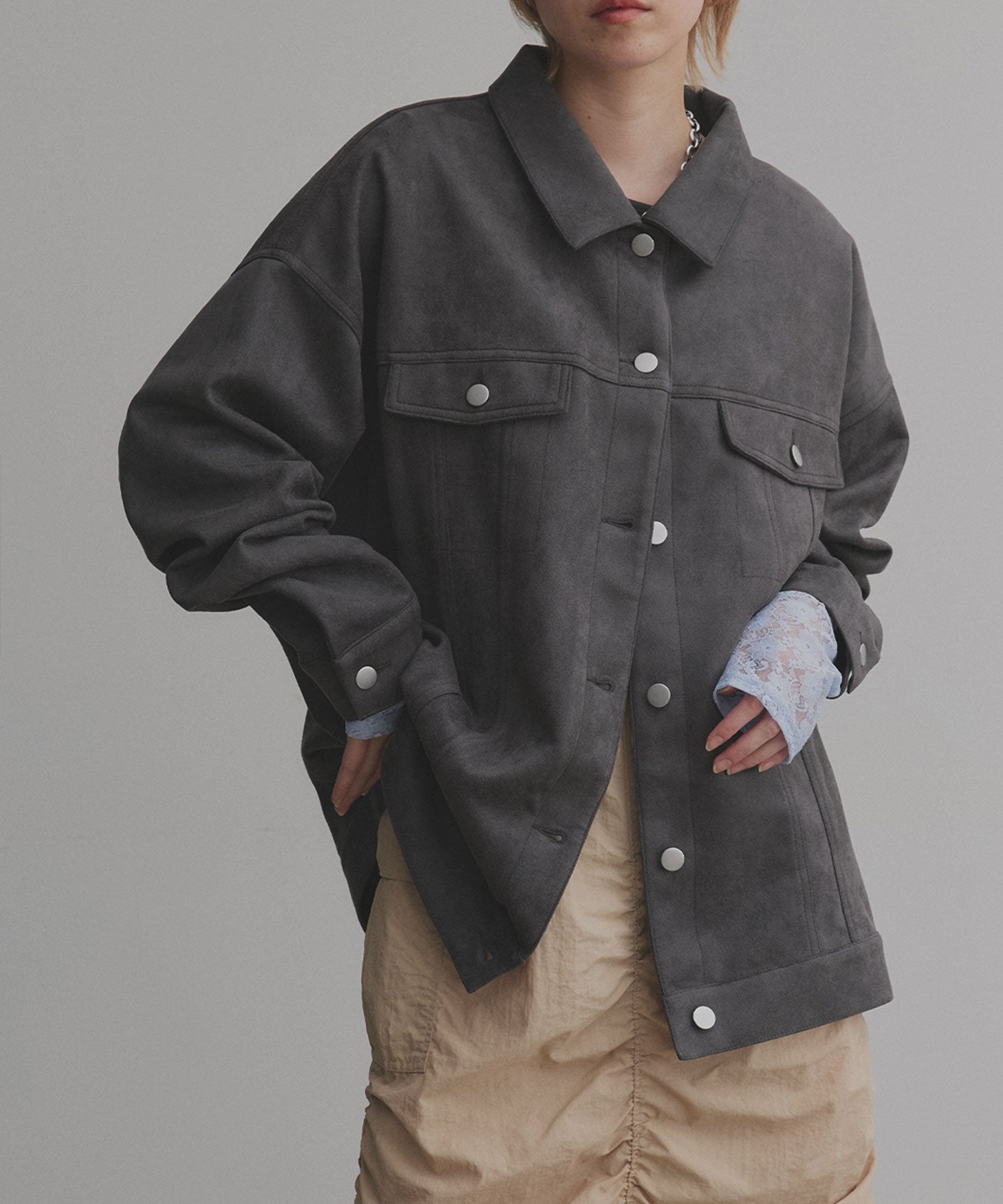 アドティエ ad thie 【2025AW新作】オーバーシルエット スエードジャケット （チャコール） チャコール