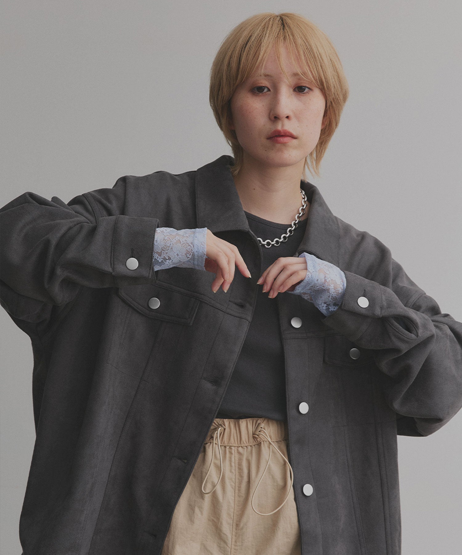 アドティエ ad thie 【2025AW新作】オーバーシルエット スエードジャケット （チャコール） チャコール