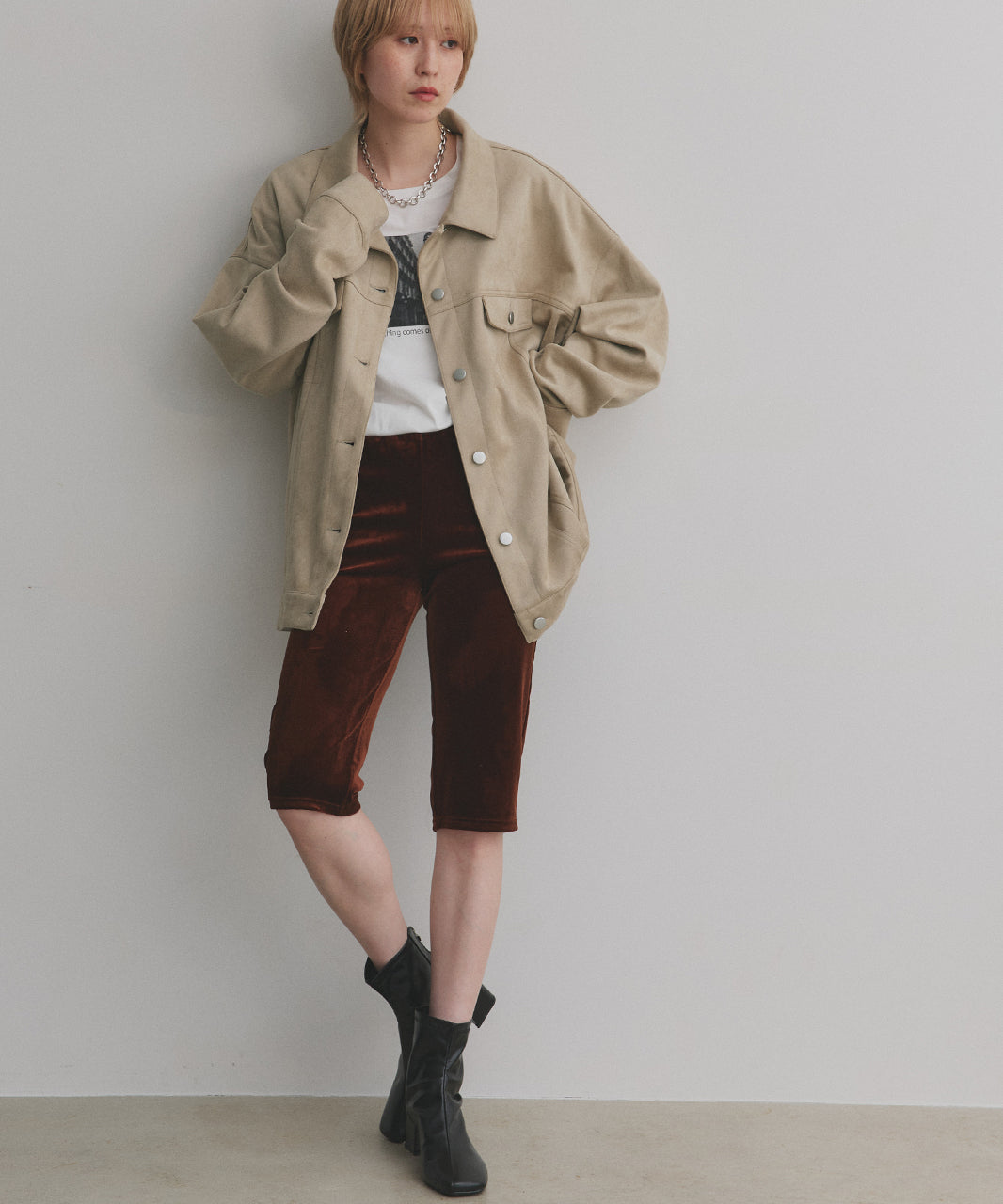 アドティエ ad thie 【2025AW新作】オーバーシルエット スエードジャケット （チャコール） チャコール