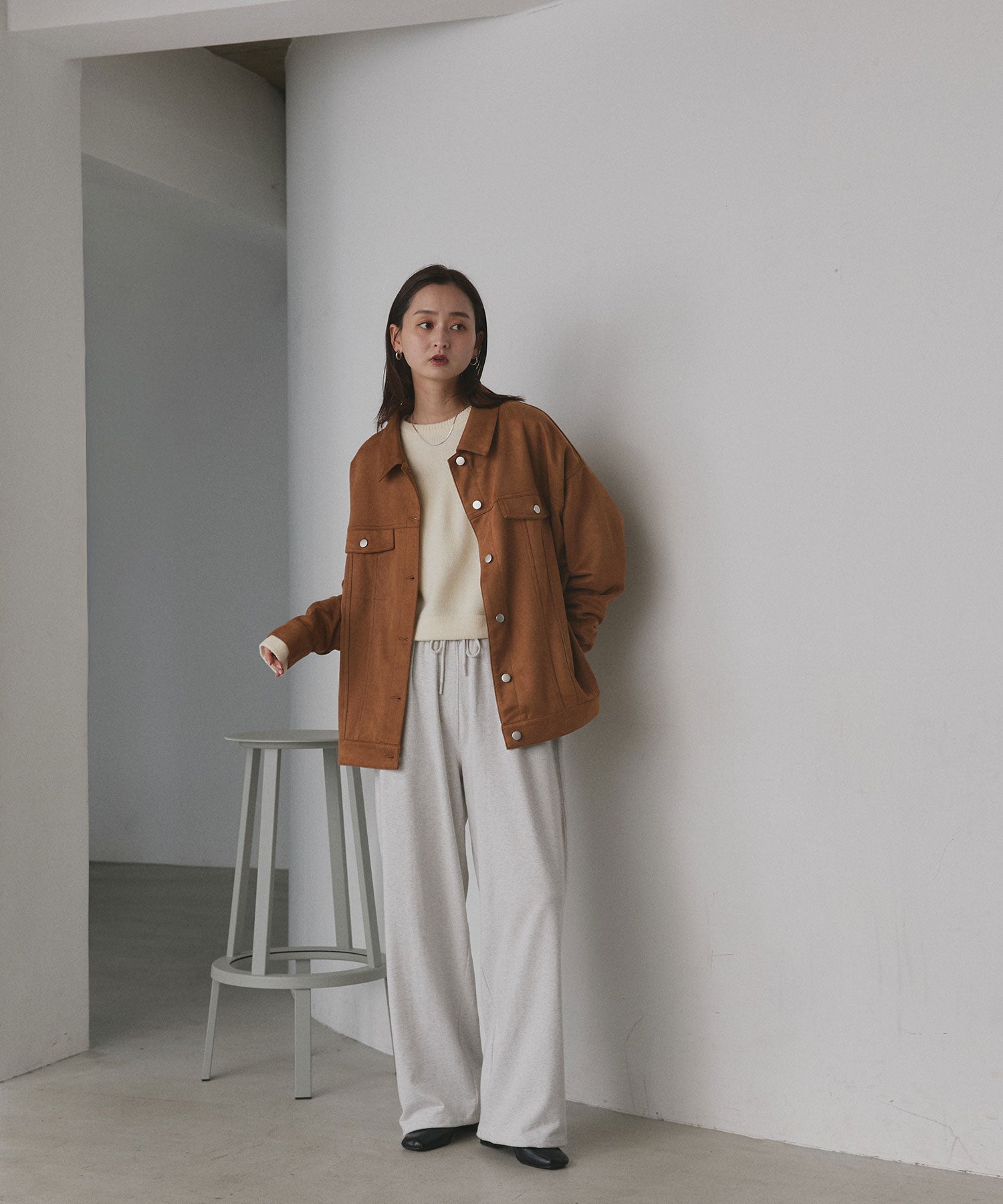 アドティエ ad thie 【2025AW新作】オーバーシルエット スエードジャケット （チャコール） チャコール