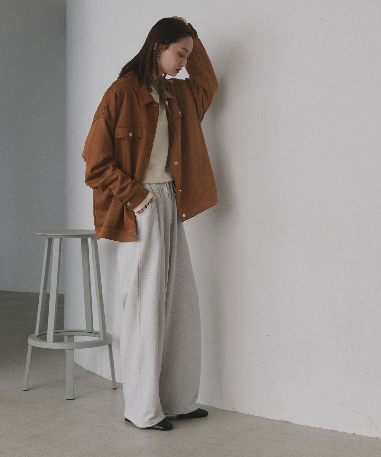 アドティエ ad thie 【2025AW新作】オーバーシルエット スエードジャケット （チャコール） チャコール