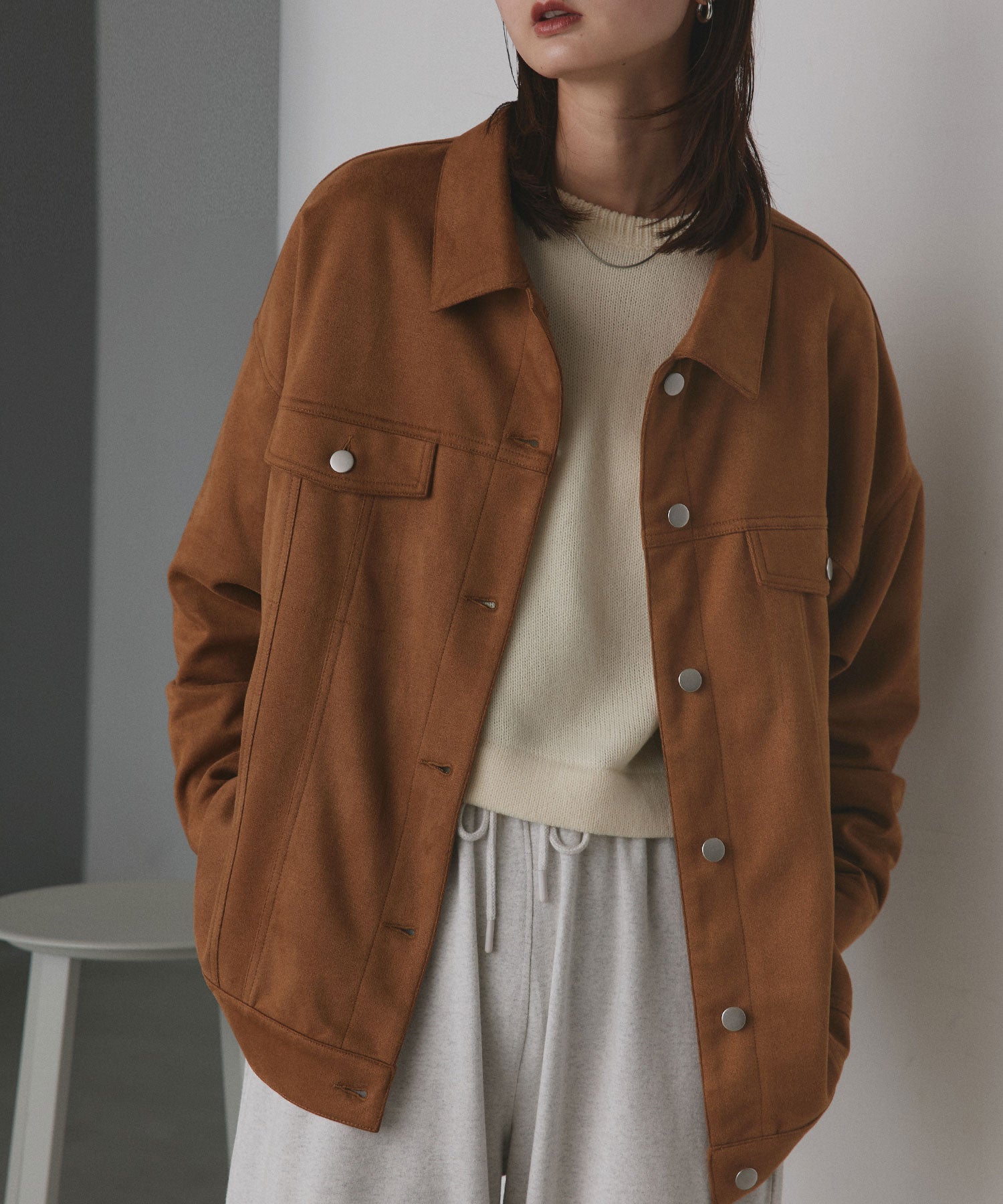 アドティエ ad thie 【2025AW新作】オーバーシルエット スエードジャケット （チャコール） チャコール