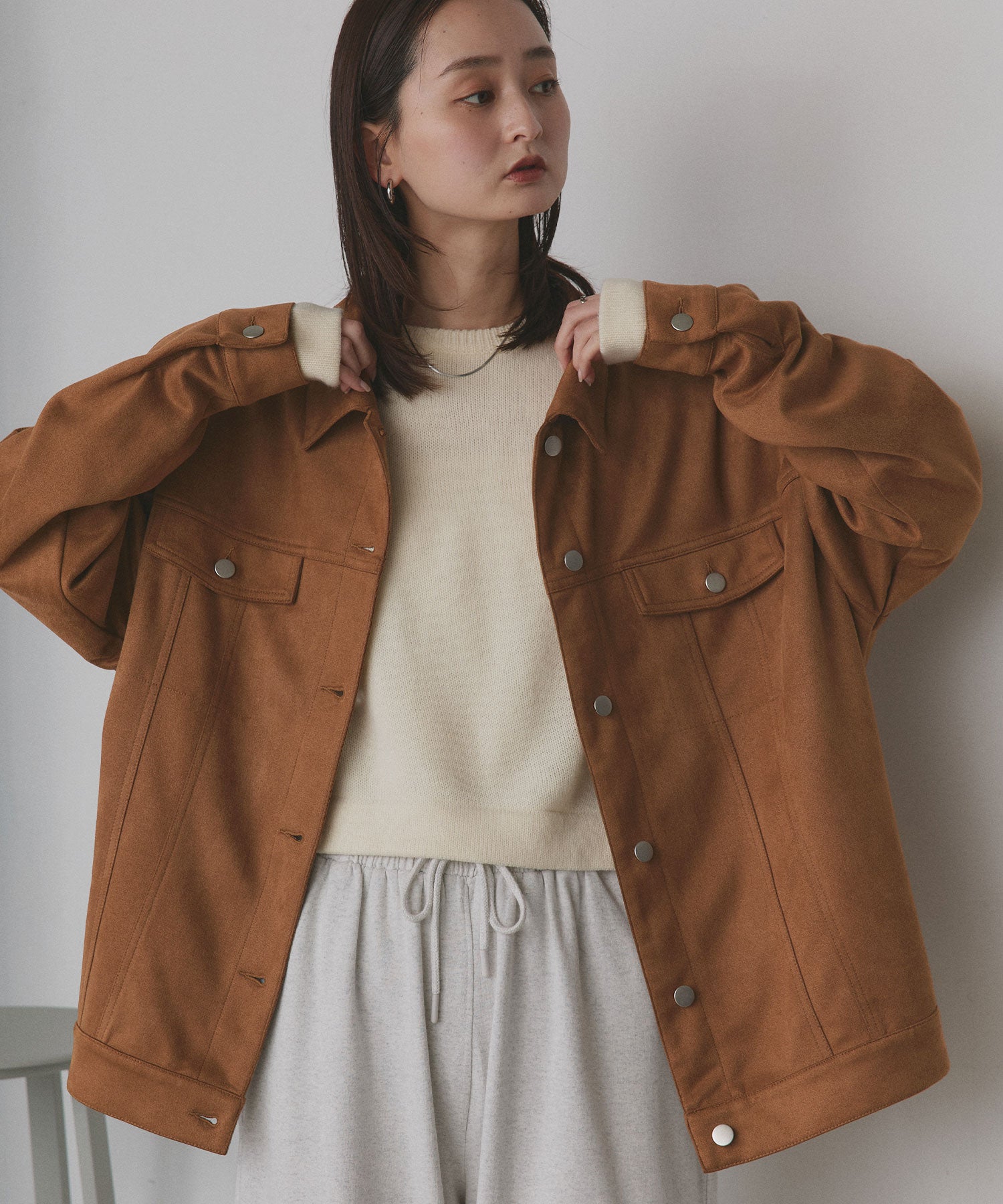 アドティエ ad thie 【2025AW新作】オーバーシルエット スエードジャケット （チャコール） チャコール