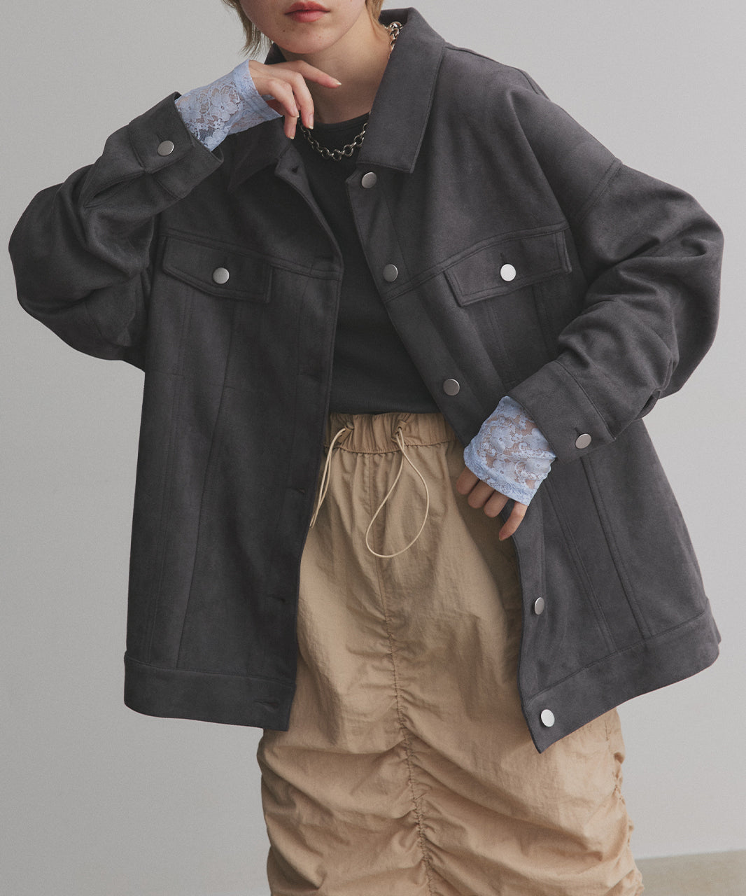 アドティエ ad thie 【2025AW新作】オーバーシルエット スエードジャケット （チャコール） チャコール