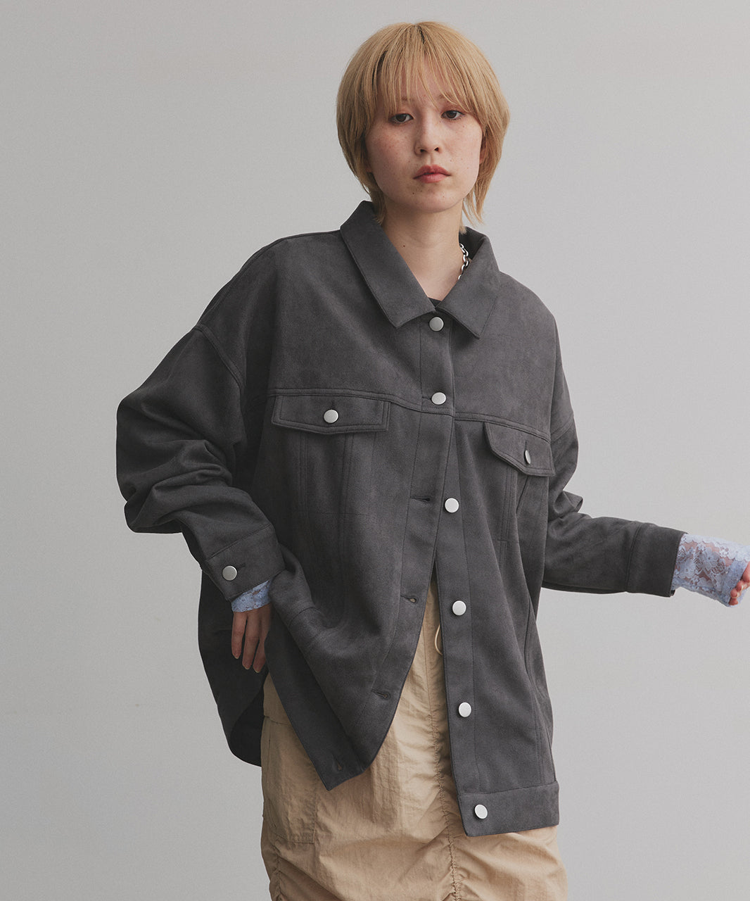アドティエ ad thie 【2025AW新作】オーバーシルエット スエードジャケット （チャコール） チャコール
