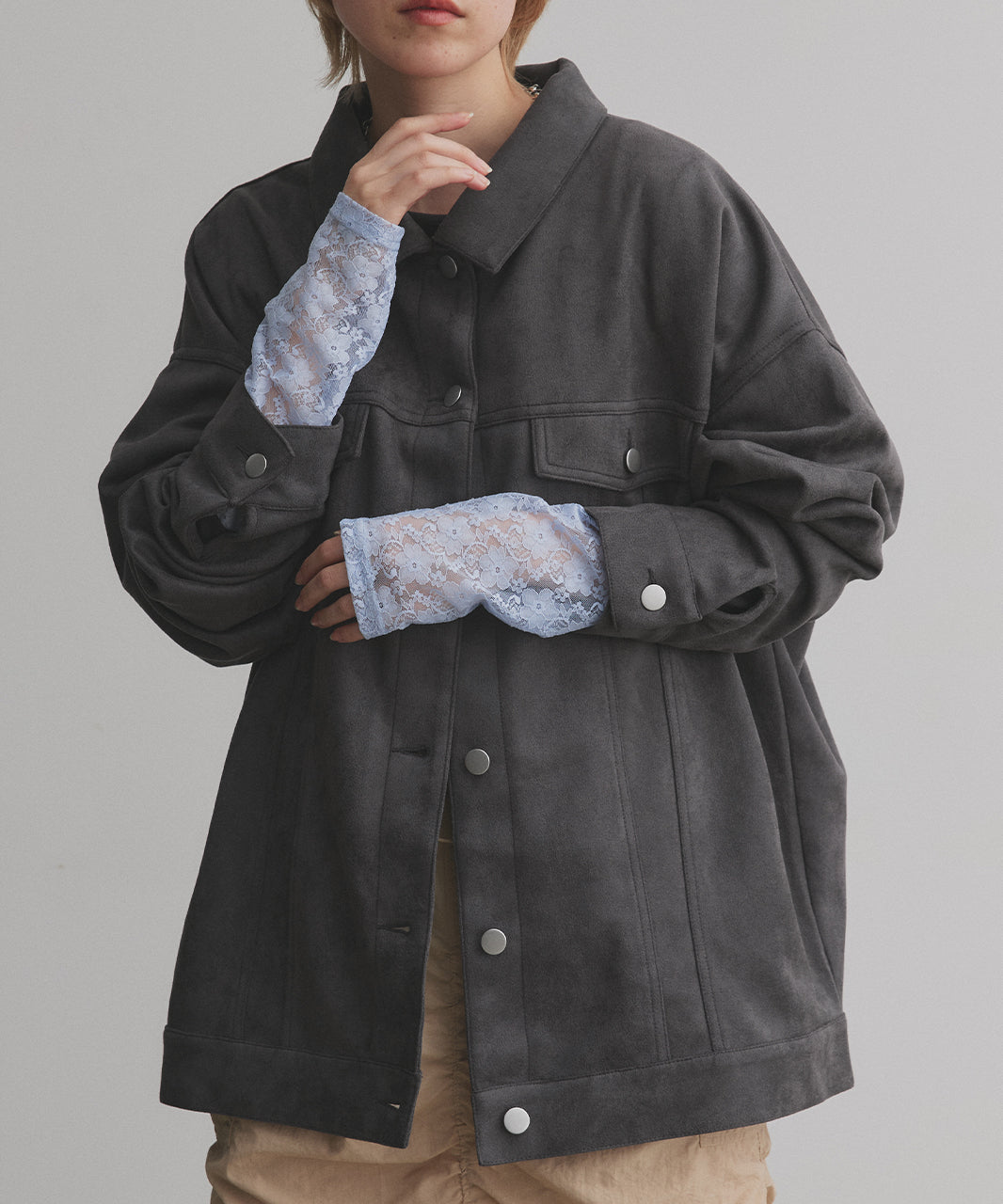 アドティエ ad thie 【2025AW新作】オーバーシルエット スエードジャケット （チャコール） チャコール