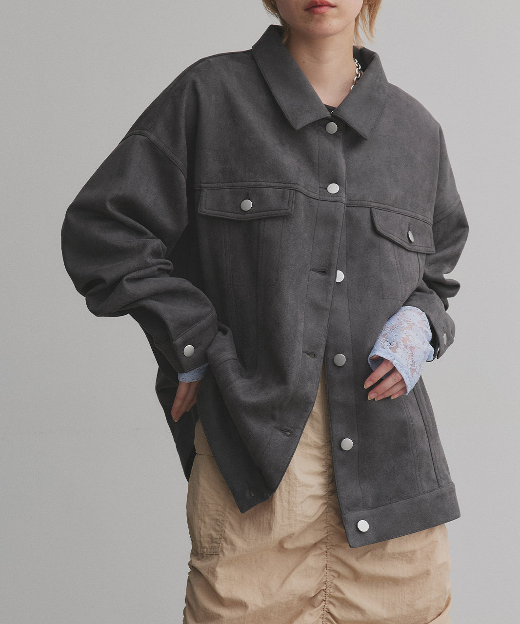 アドティエ ad thie 【2025AW新作】オーバーシルエット スエードジャケット （チャコール） チャコール