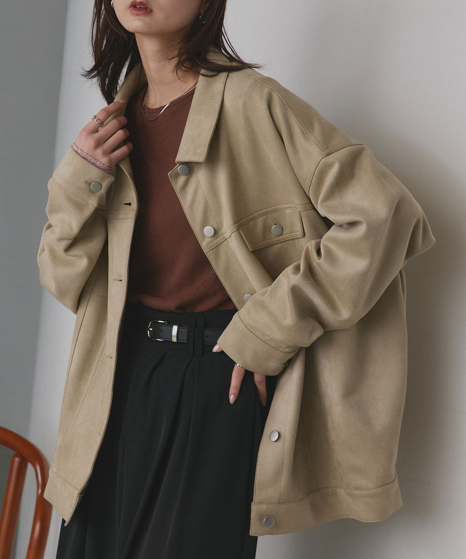 アドティエ ad thie 【2025AW新作】オーバーシルエット スエードジャケット （ベージュ） ベージュ