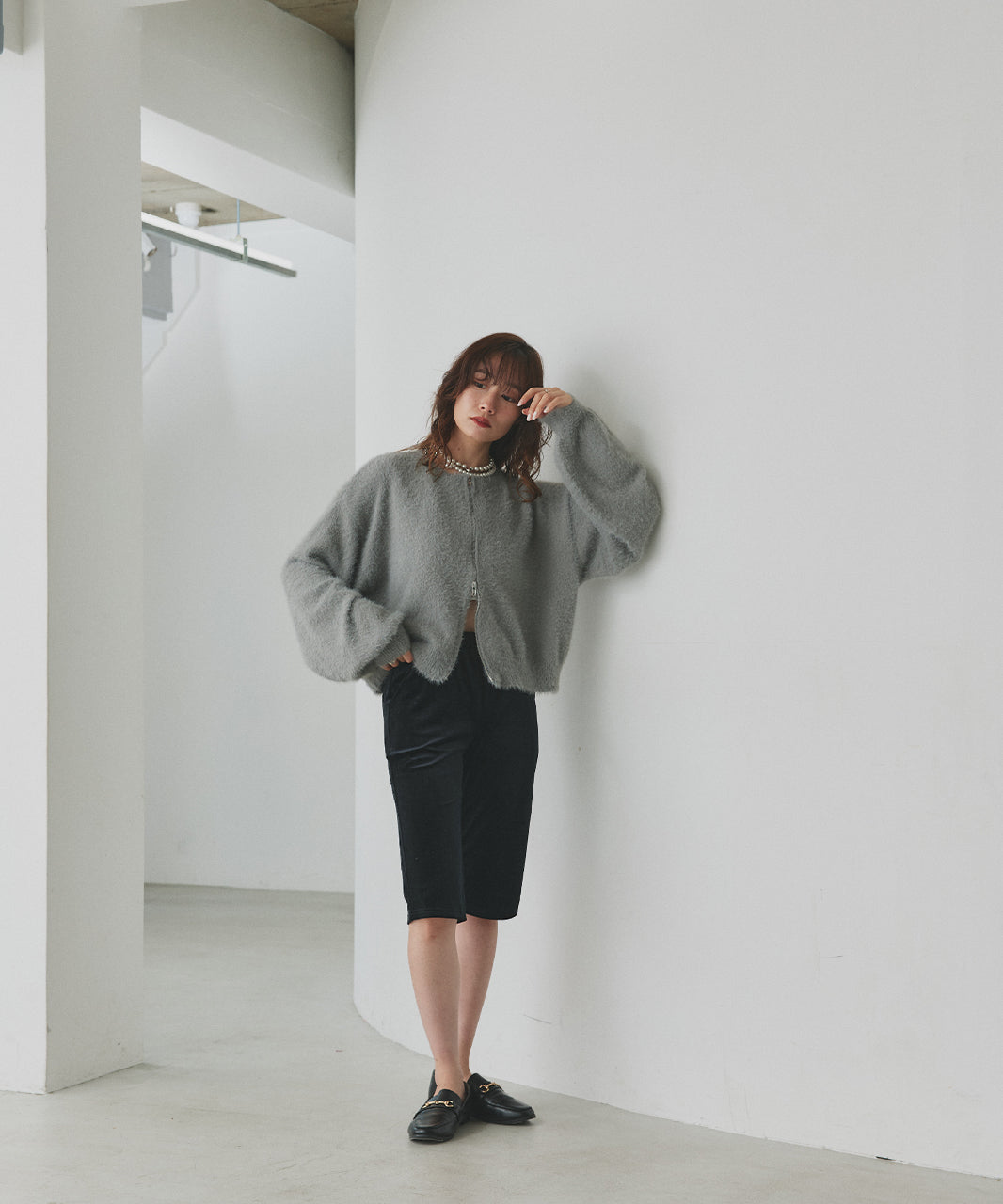 アドティエ ad thie 【2025AW新作】ダブルジップシャギーニットカーディガン （オフホワイト） オフホワイト