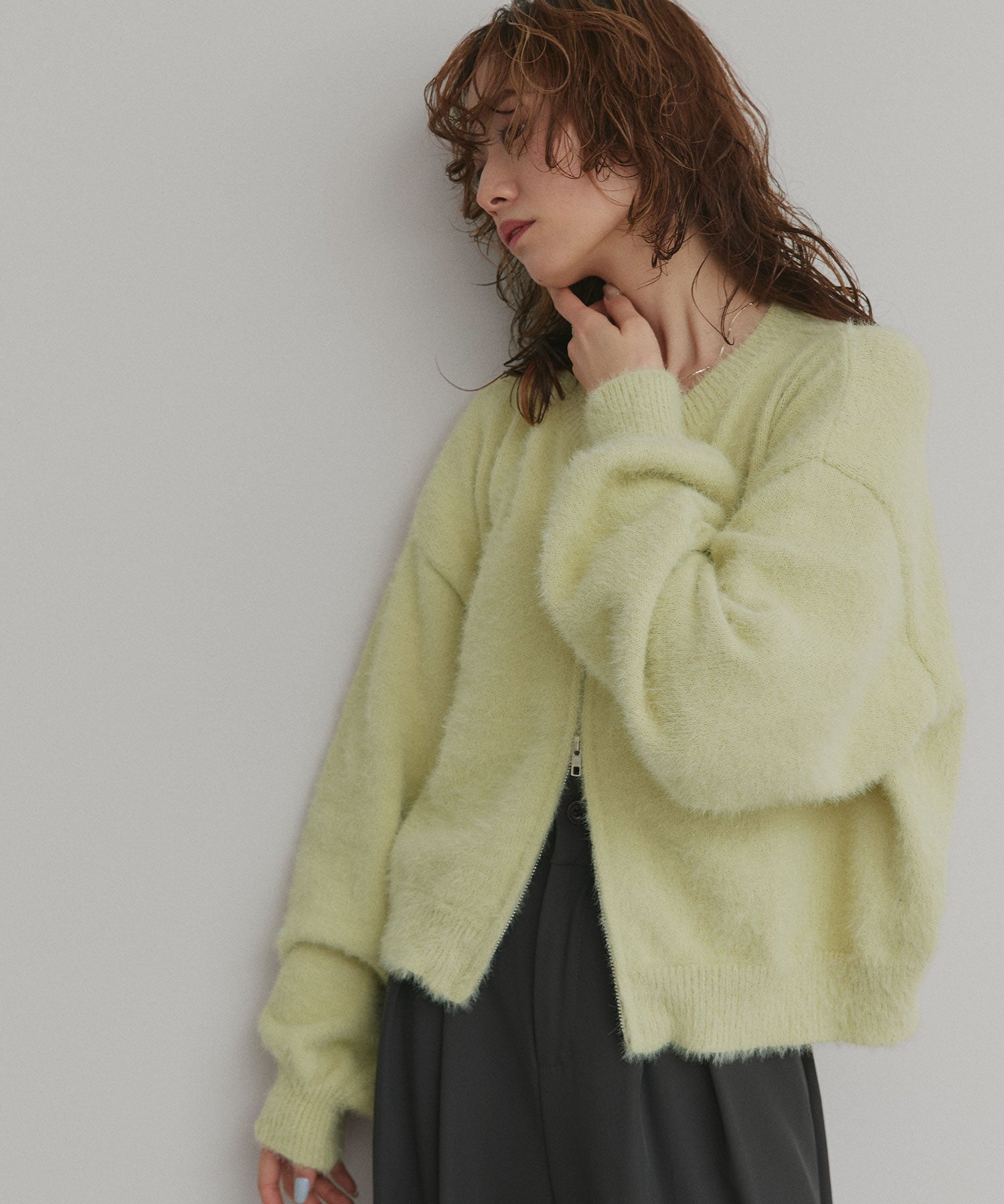 アドティエ ad thie 【2025AW新作】ダブルジップシャギーニットカーディガン （オフホワイト） オフホワイト