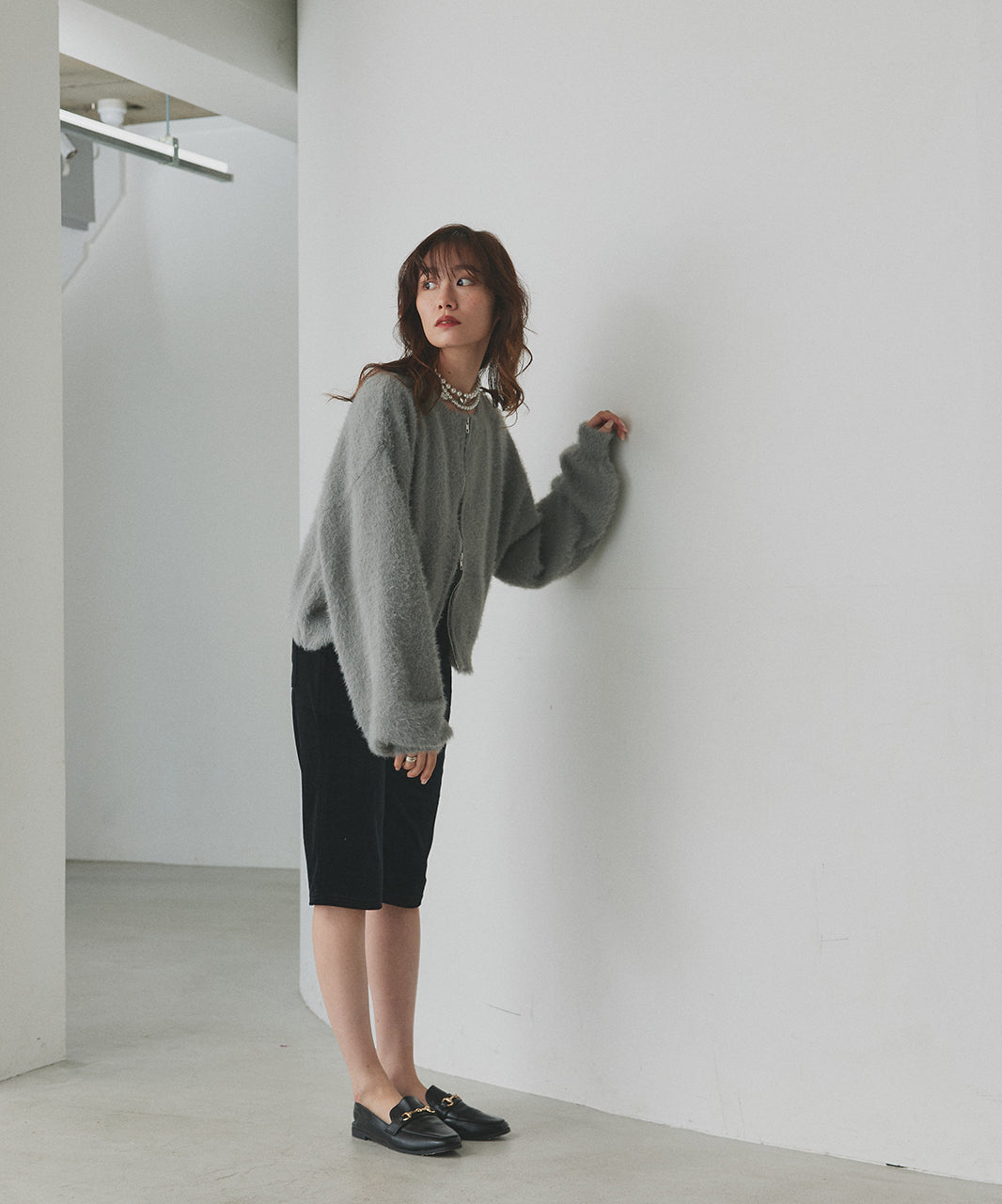 アドティエ ad thie 【2025AW新作】ダブルジップシャギーニットカーディガン （オフホワイト） オフホワイト