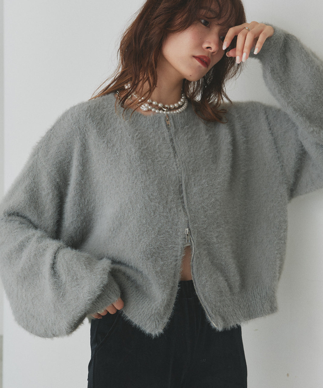 アドティエ ad thie 【2025AW新作】ダブルジップシャギーニットカーディガン （オフホワイト） オフホワイト