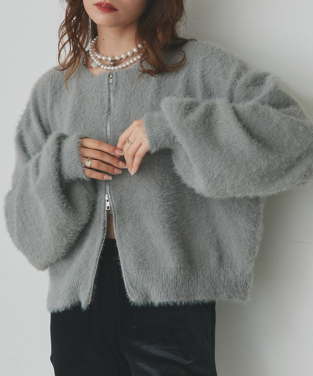 アドティエ ad thie 【2025AW新作】ダブルジップシャギーニットカーディガン （オフホワイト） オフホワイト