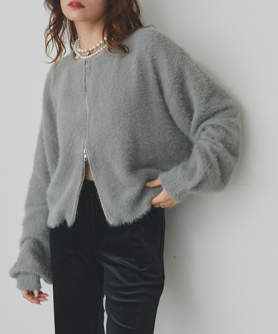 アドティエ ad thie 【2025AW新作】ダブルジップシャギーニットカーディガン （オフホワイト） オフホワイト