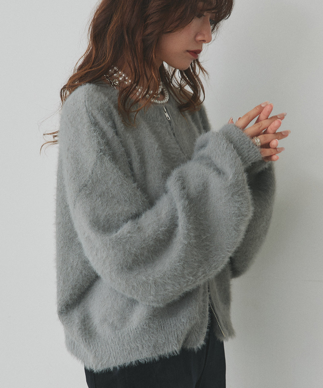 アドティエ ad thie 【2025AW新作】ダブルジップシャギーニットカーディガン （オフホワイト） オフホワイト