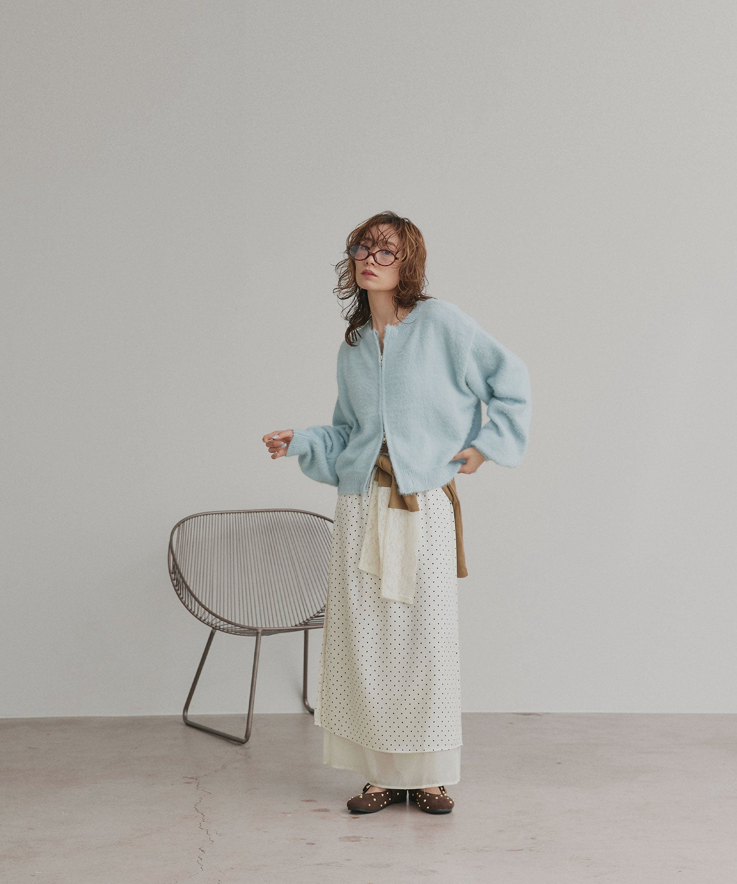 アドティエ ad thie 【2025AW新作】ダブルジップシャギーニットカーディガン （オフホワイト） オフホワイト