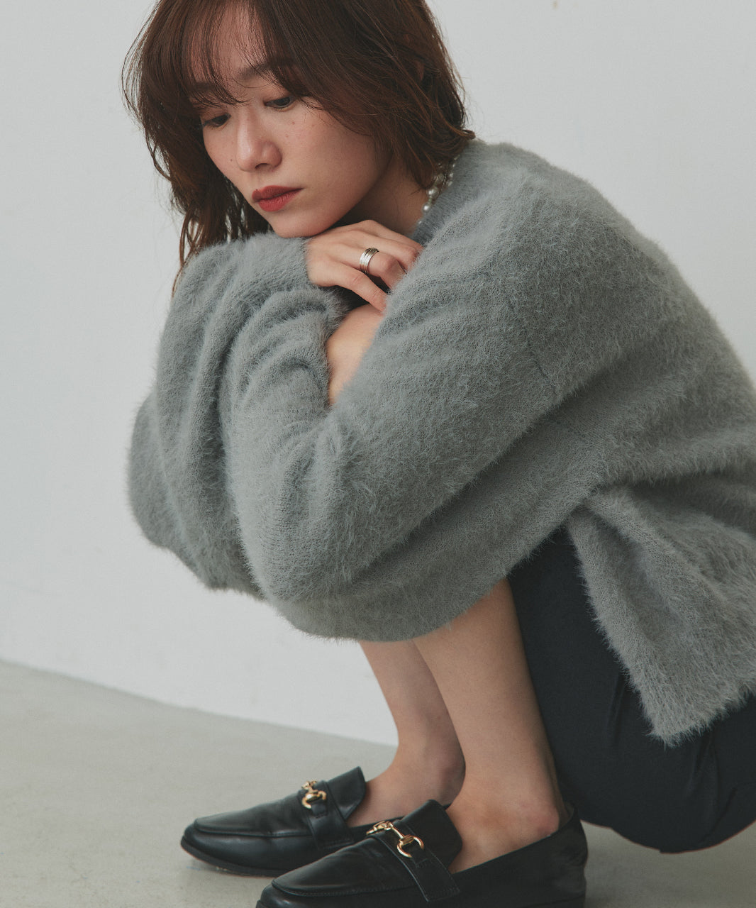 アドティエ ad thie 【2025AW新作】ダブルジップシャギーニットカーディガン （オフホワイト） オフホワイト