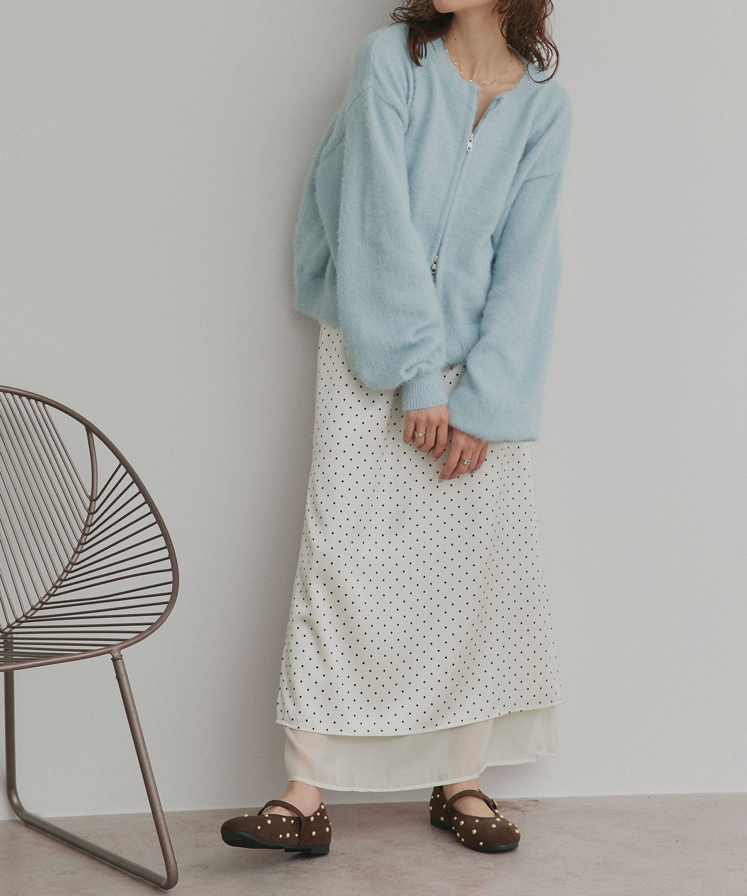 アドティエ ad thie 【2025AW新作】ダブルジップシャギーニットカーディガン （オフホワイト） オフホワイト