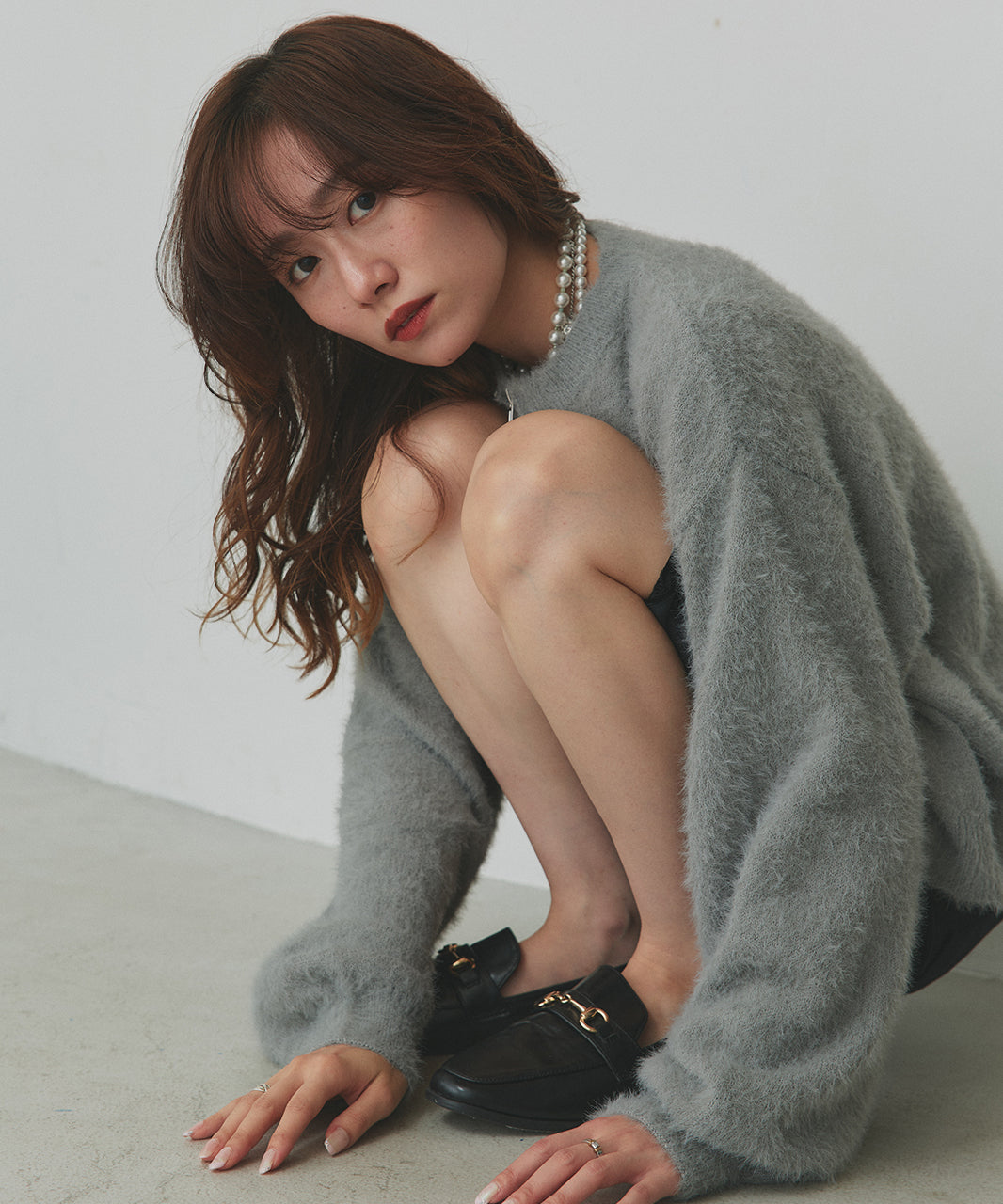 アドティエ ad thie 【2025AW新作】ダブルジップシャギーニットカーディガン （オフホワイト） オフホワイト