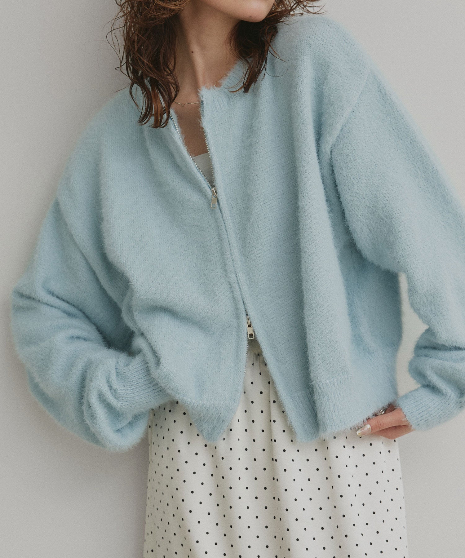 アドティエ ad thie 【2025AW新作】ダブルジップシャギーニットカーディガン （オフホワイト） オフホワイト