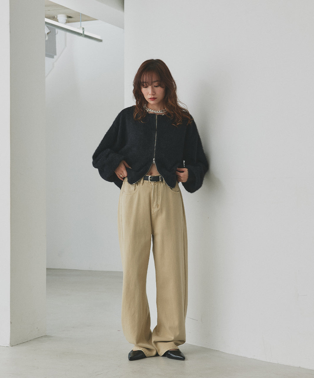 アドティエ ad thie 【2025AW新作】ダブルジップシャギーニットカーディガン （オフホワイト） オフホワイト