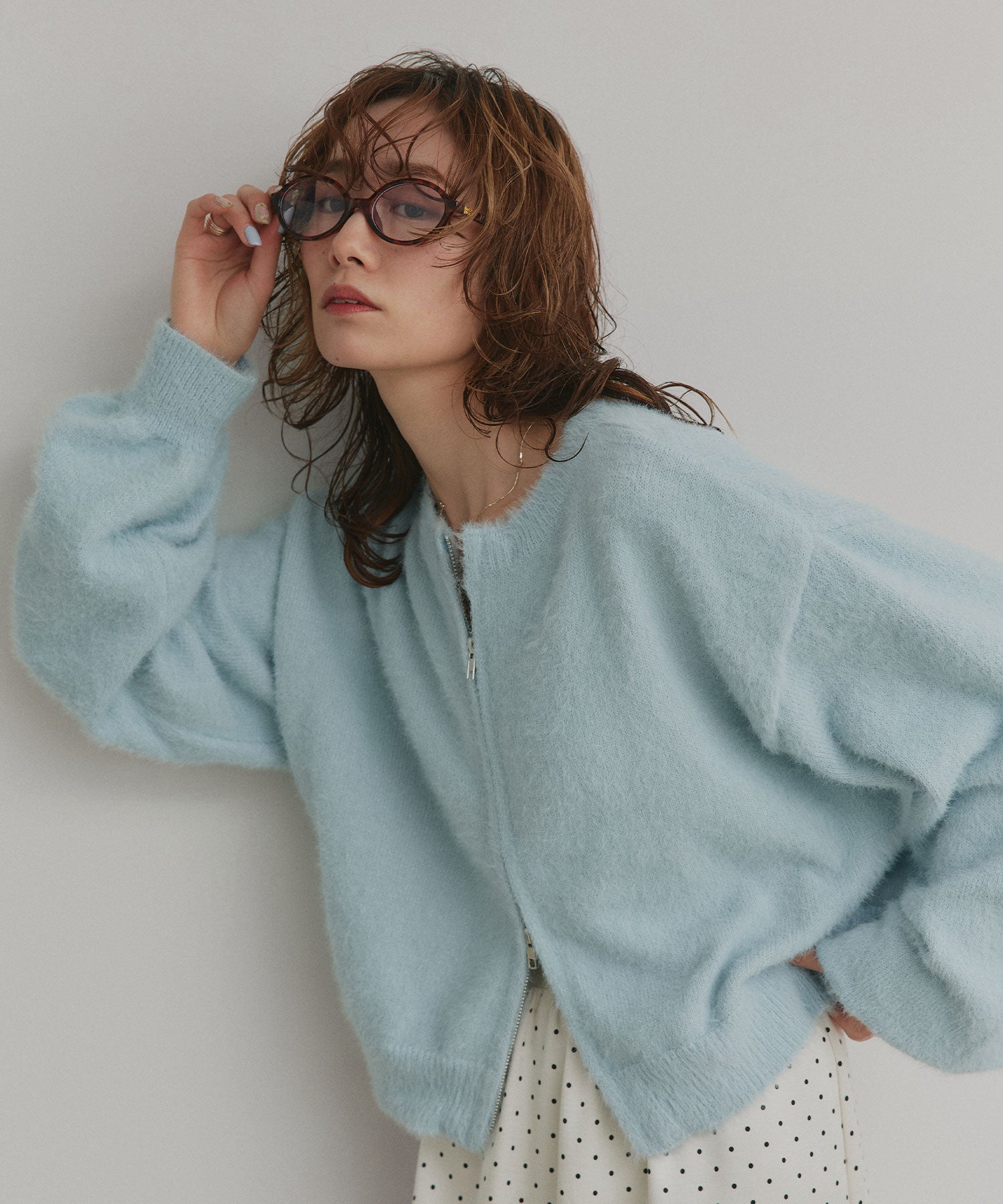 アドティエ ad thie 【2025AW新作】ダブルジップシャギーニットカーディガン （オフホワイト） オフホワイト