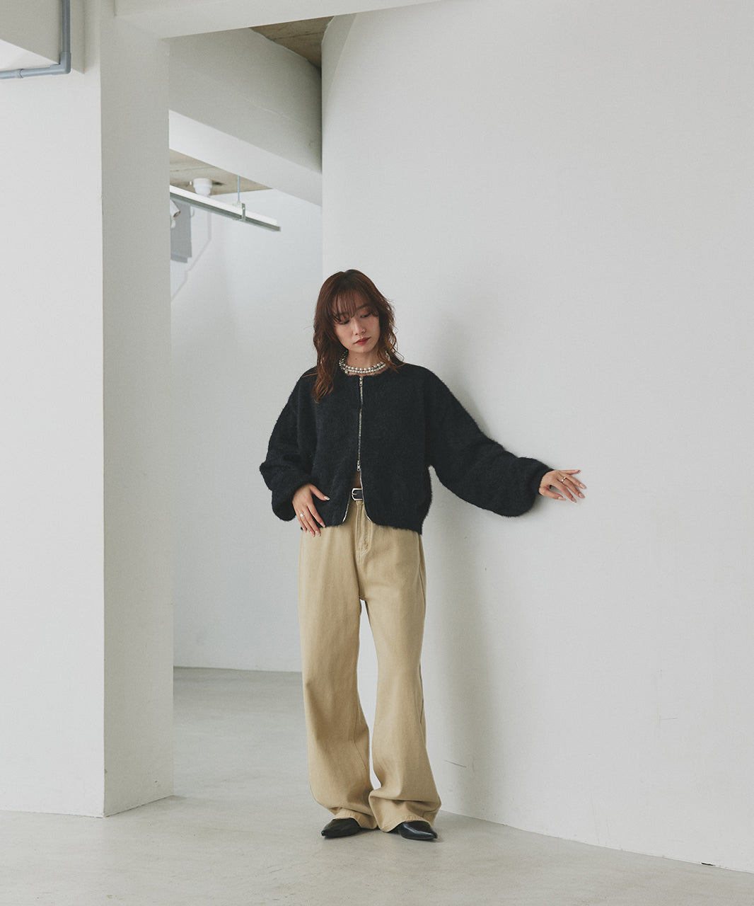 アドティエ ad thie 【2025AW新作】ダブルジップシャギーニットカーディガン （オフホワイト） オフホワイト