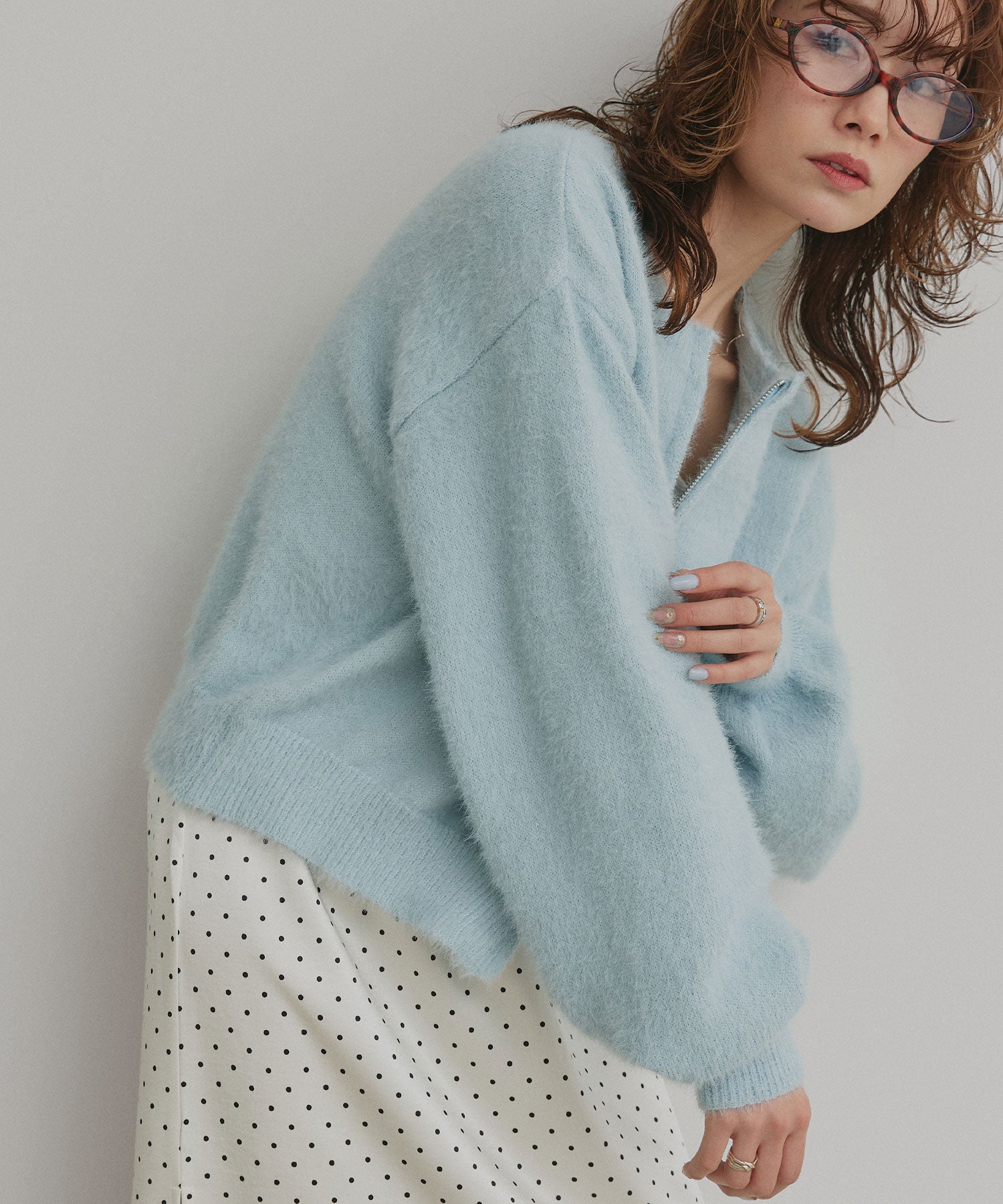 アドティエ ad thie 【2025AW新作】ダブルジップシャギーニットカーディガン （オフホワイト） オフホワイト