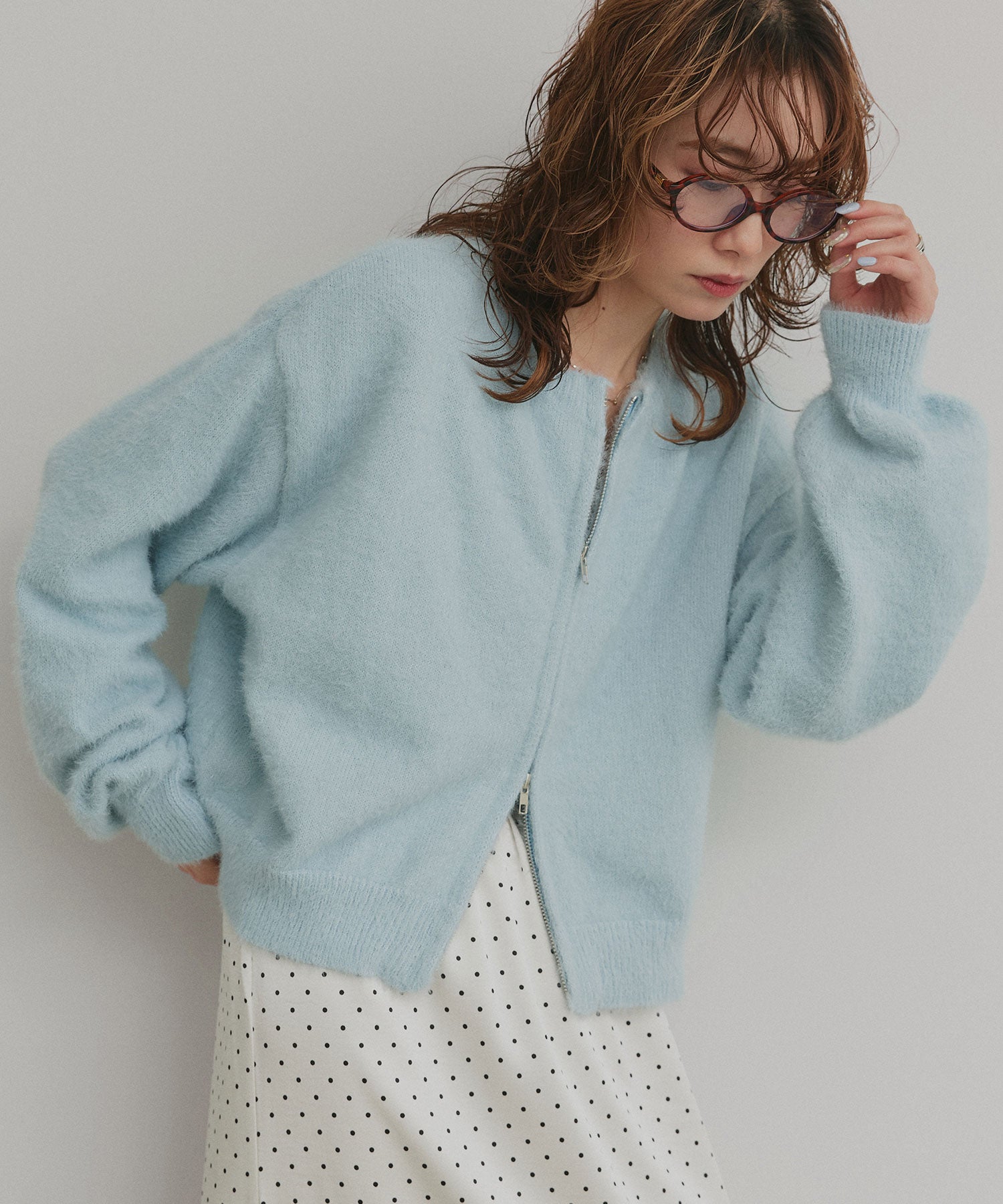 アドティエ ad thie 【2025AW新作】ダブルジップシャギーニットカーディガン （オフホワイト） オフホワイト