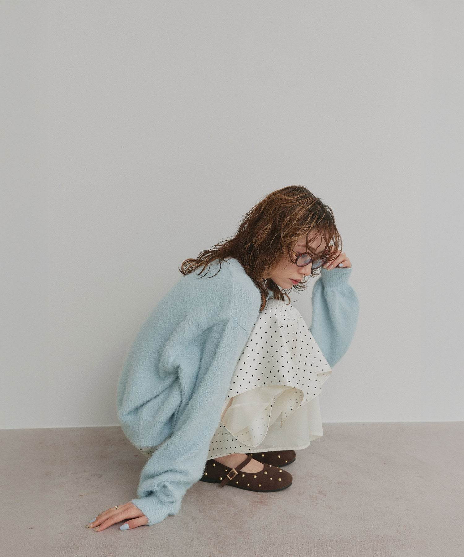 アドティエ ad thie 【2025AW新作】ダブルジップシャギーニットカーディガン （オフホワイト） オフホワイト