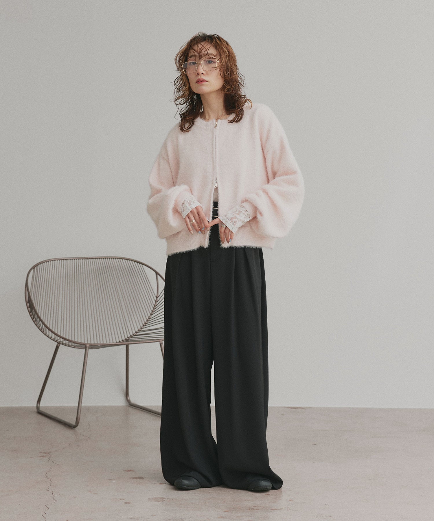 アドティエ ad thie 【2025AW新作】ダブルジップシャギーニットカーディガン （オフホワイト） オフホワイト