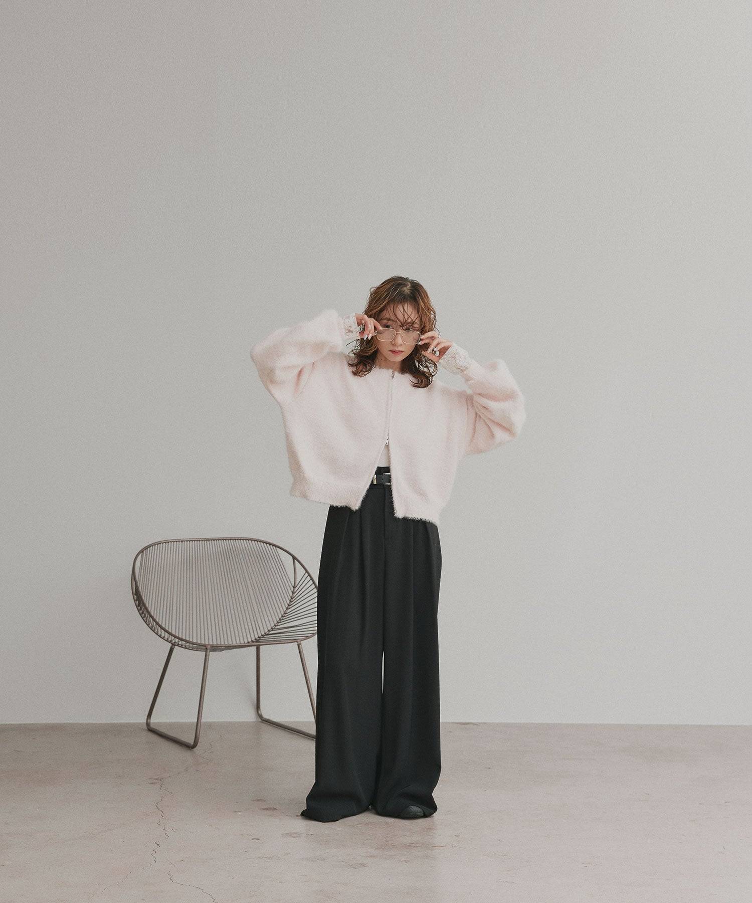 アドティエ ad thie 【2025AW新作】ダブルジップシャギーニットカーディガン （オフホワイト） オフホワイト