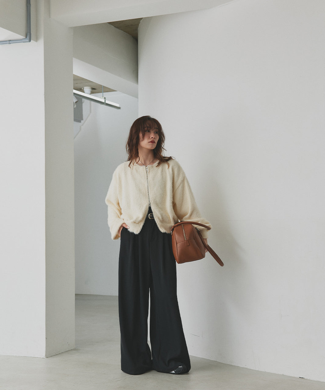 アドティエ ad thie 【2025AW新作】ダブルジップシャギーニットカーディガン （オフホワイト） オフホワイト